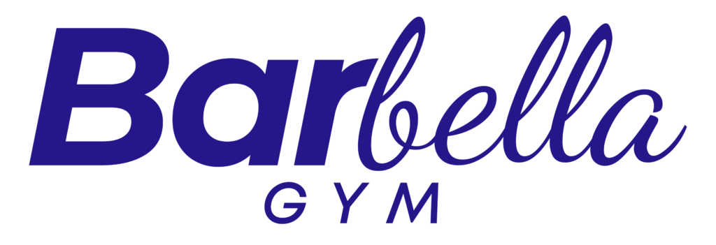 Dark blue logo reading “Barbella GYM.” The word “Bar” is bold and in a modern sans-serif font, while “bella” is in a cursive script. “GYM” appears underneath in spaced, uppercase sans-serif letters. The background is transparent.